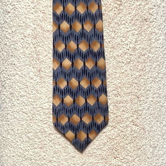 Brandini Le Collezioni Men’s Silk Tie Blue Tan and Brown Diamonds 58” X 3 1/2” - Picture 2 of 3